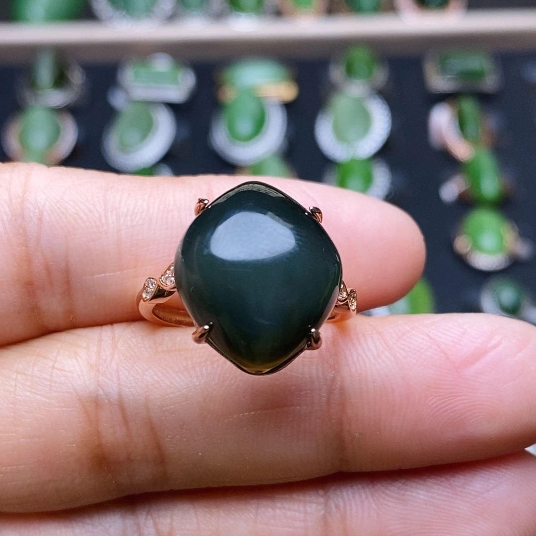 和田玉（碧玉）银S925镶嵌吊坠(不含链)戒指