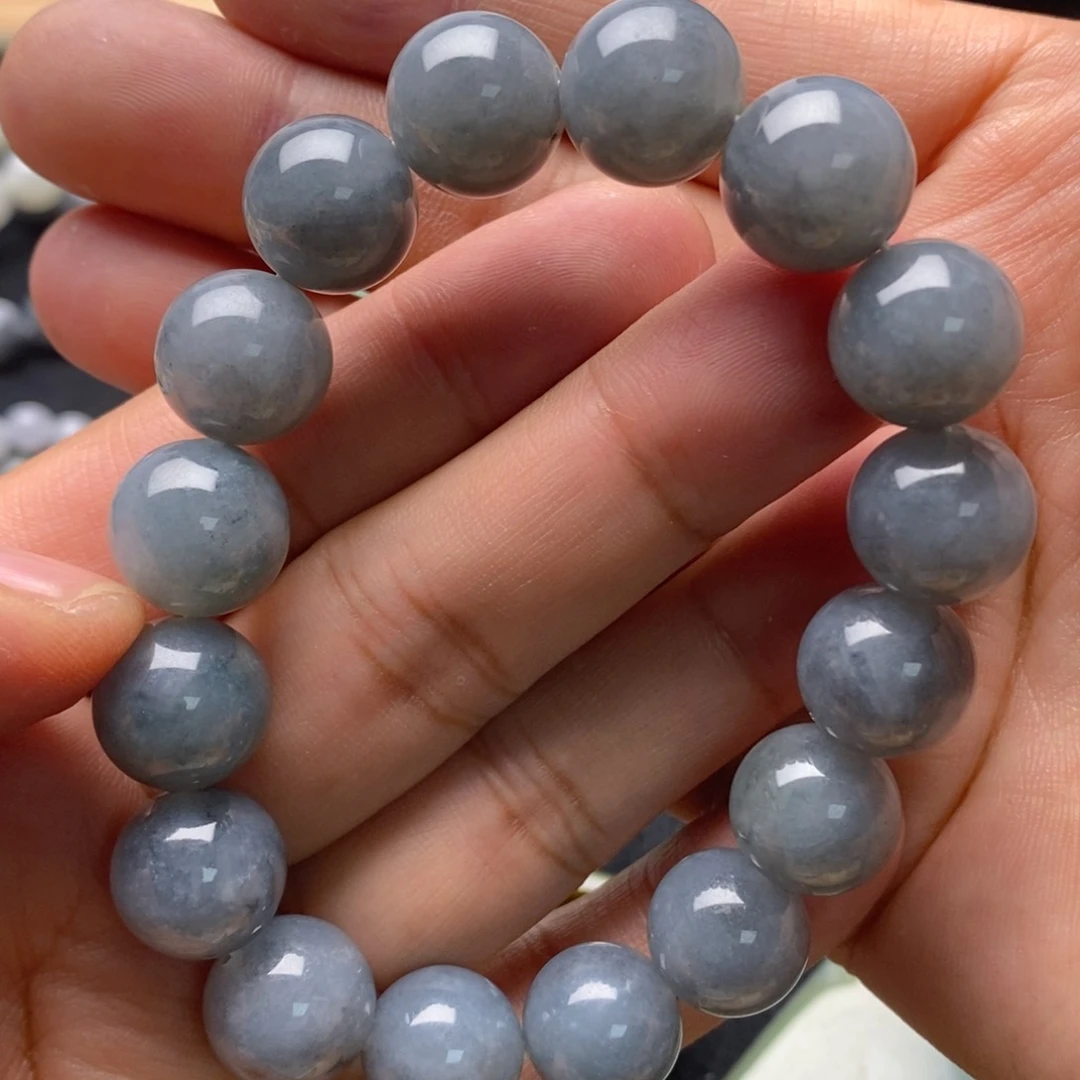 定制翡翠未镶嵌卡13.6 m M乌鸡手串