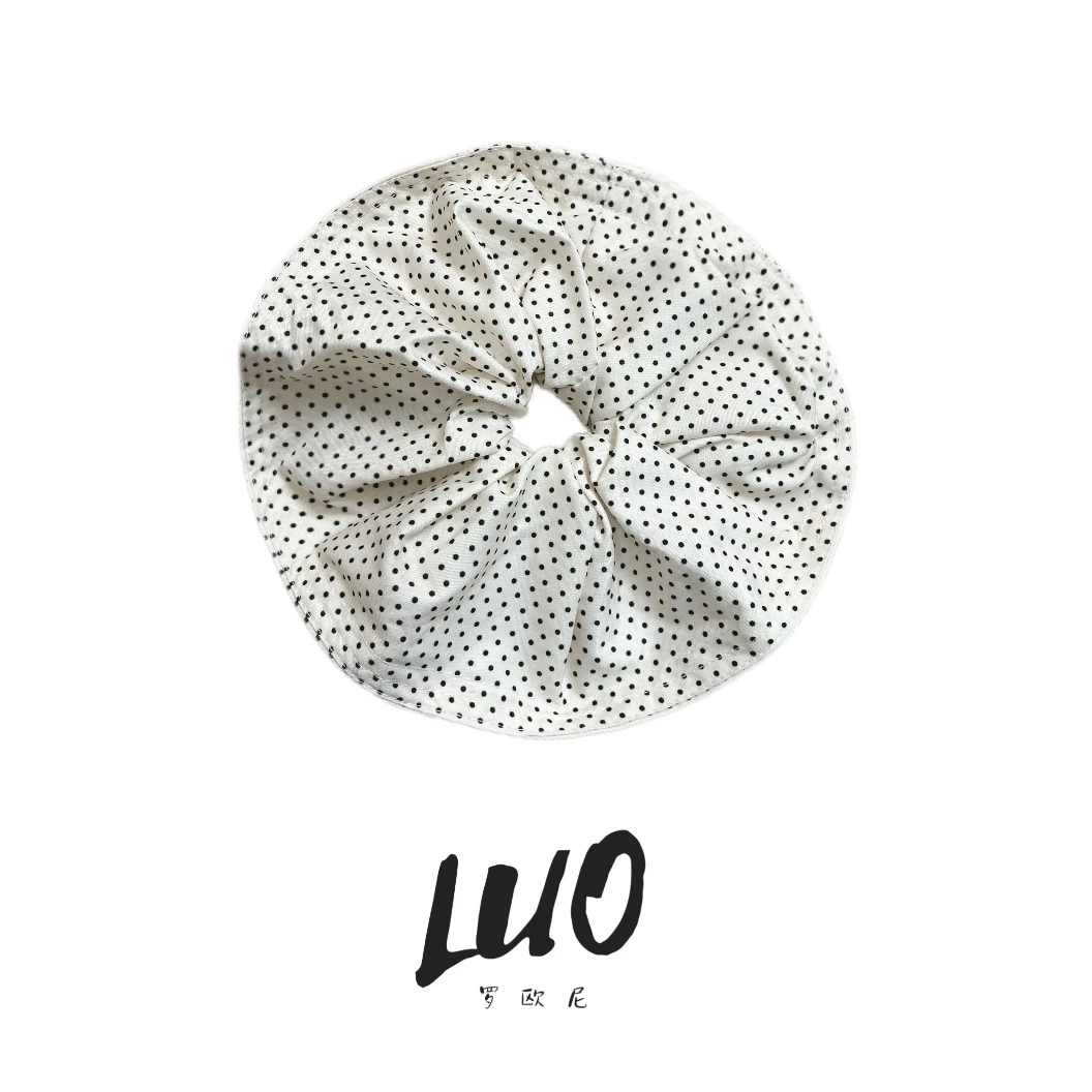 【罗欧尼】韩版大号黑白波点裙摆大肠发圈甜美气质简约质感百搭高级