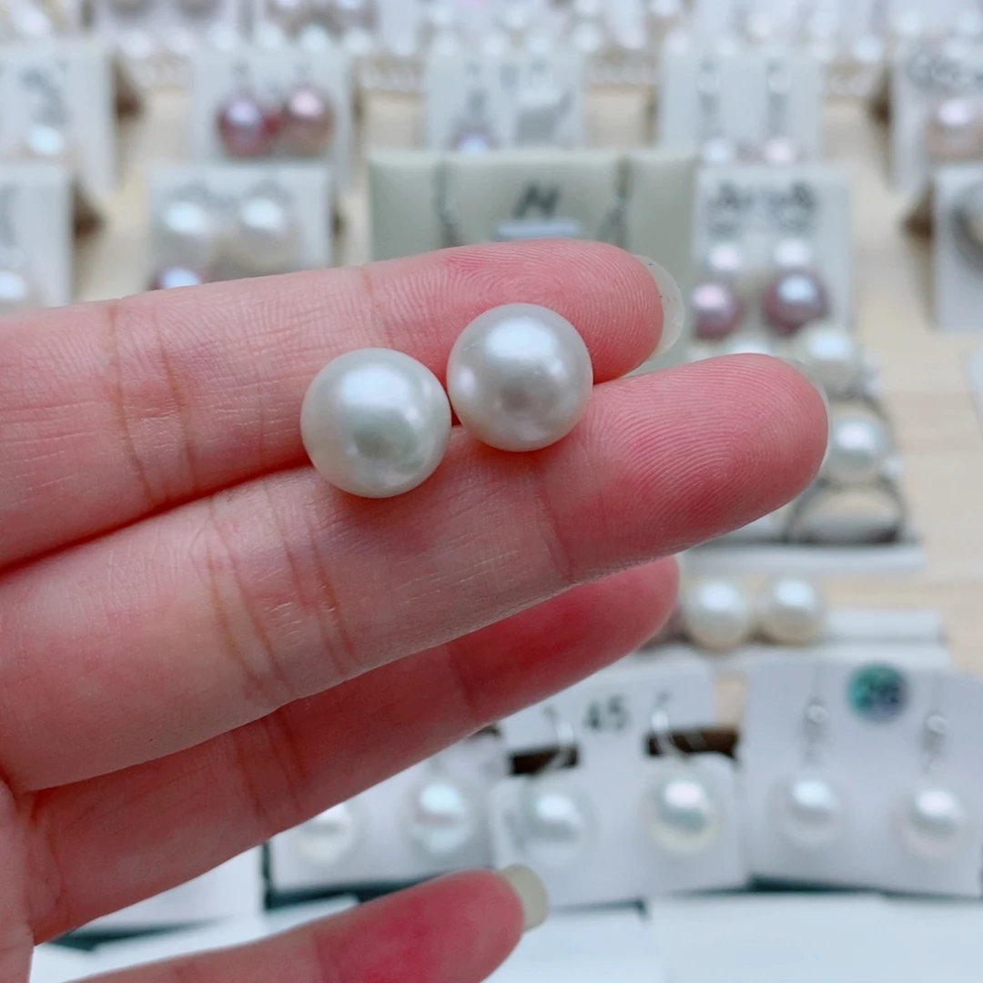 t***y银S925镶嵌耳饰淡水珍珠10mm