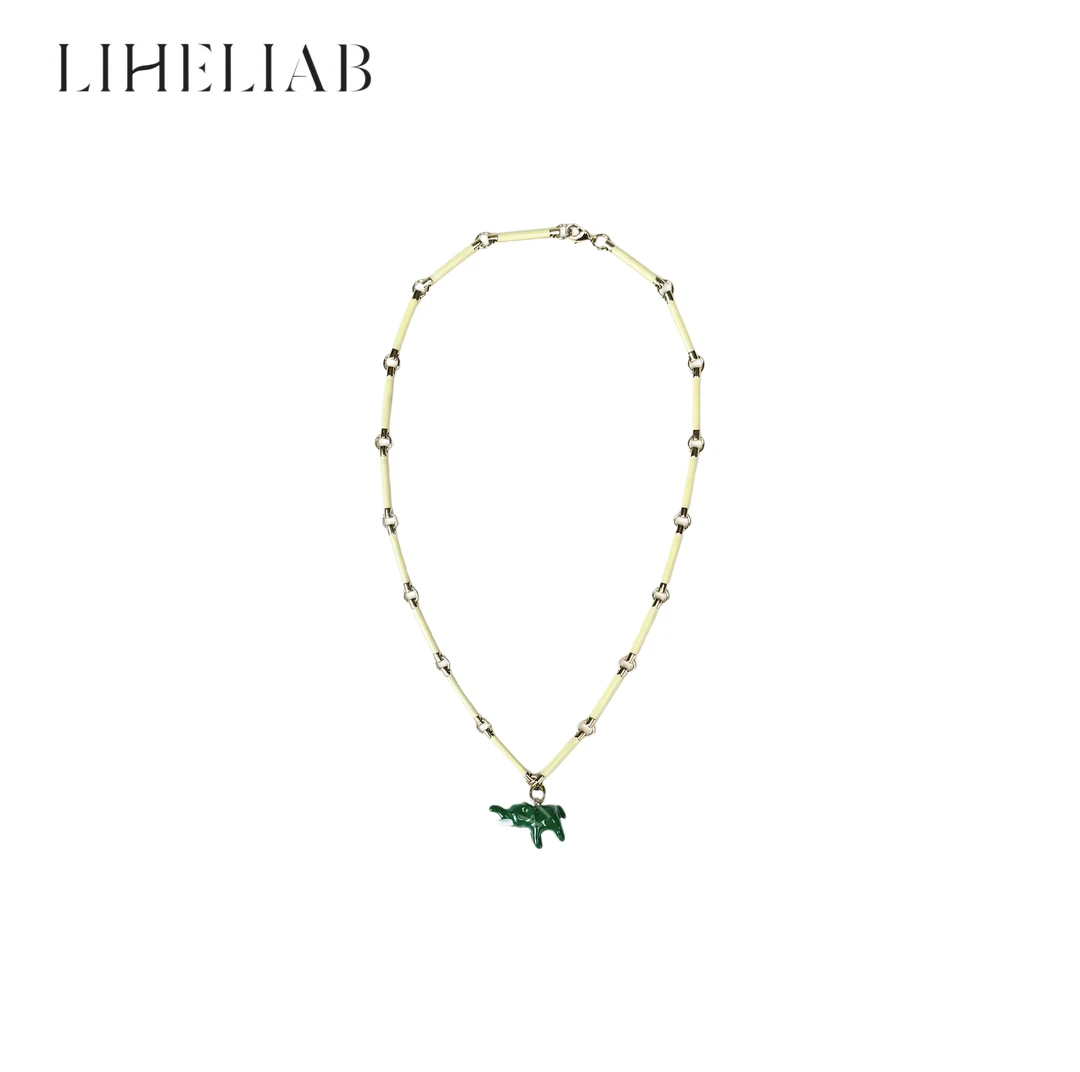 铜合金项链 宝儿家 / 竹节小象 质感拆卸翡翠绿小象手工珐琅项链