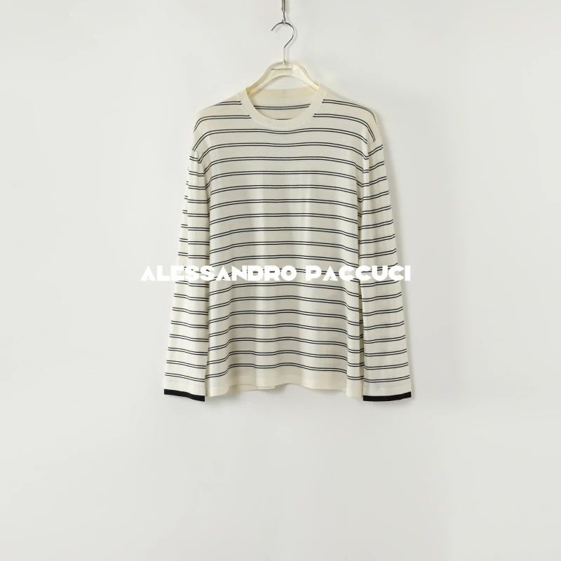 AP洛哥44230ST【规律】100羊毛针织毛衣条纹廓形圆领撞色套头衫