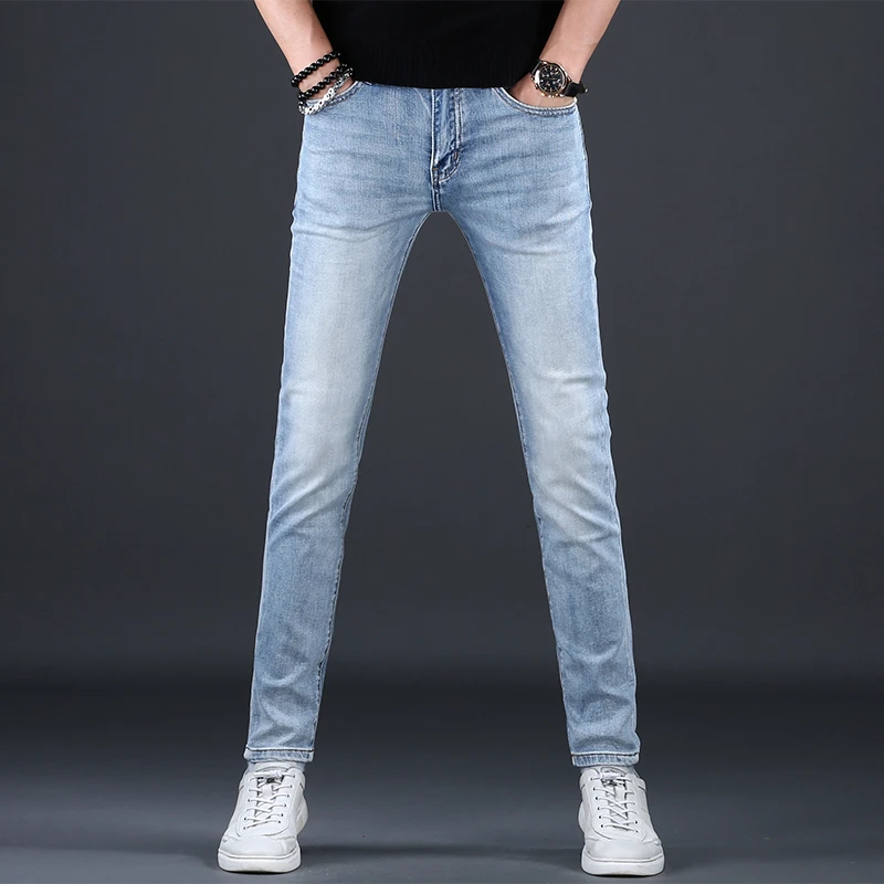 潮流牛仔裤男2025秋季新款印花时尚休闲修身小脚男士青年百搭长裤