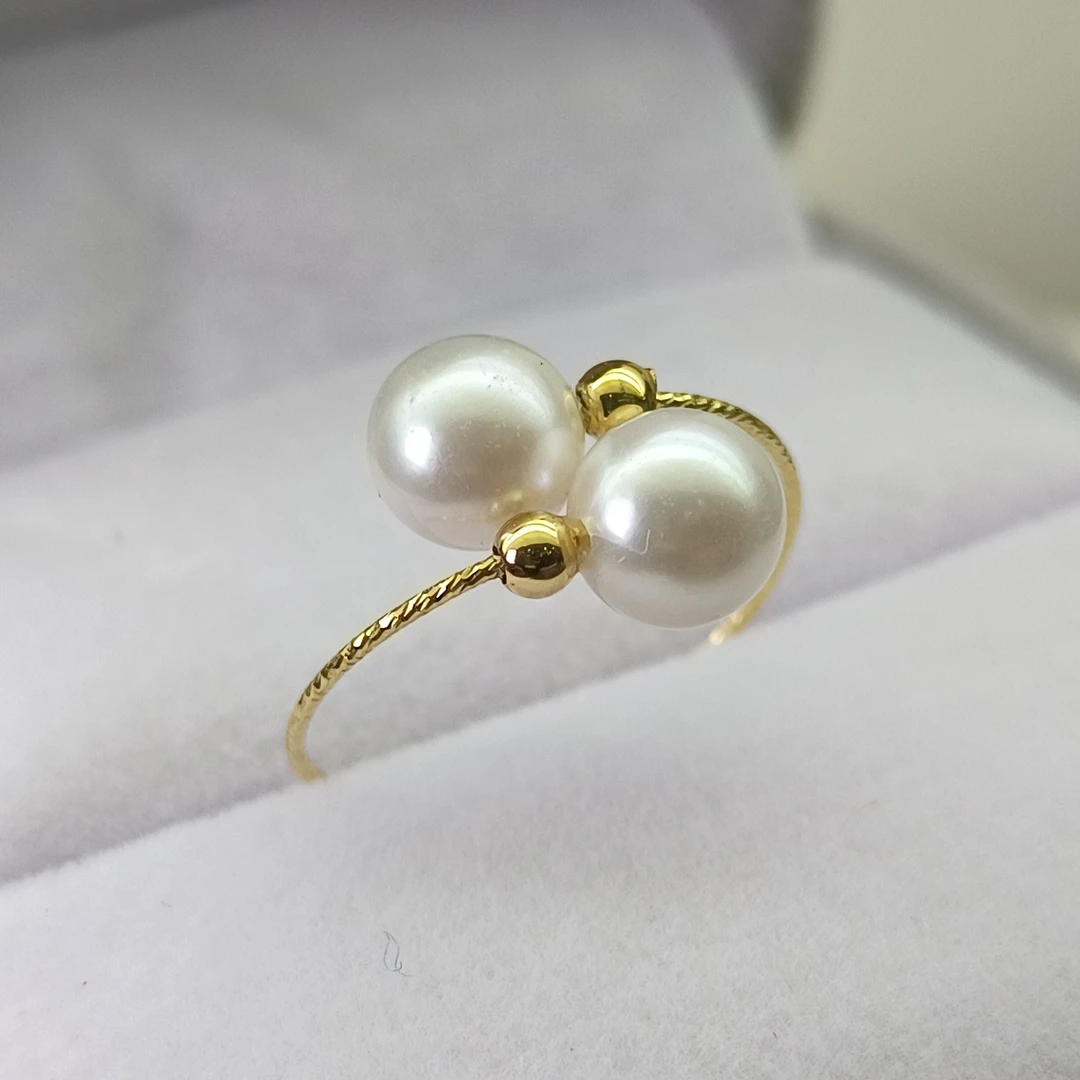 【瑞米珍珠】海水AKOYA双珠18k单圈弹簧戒指6-7mm