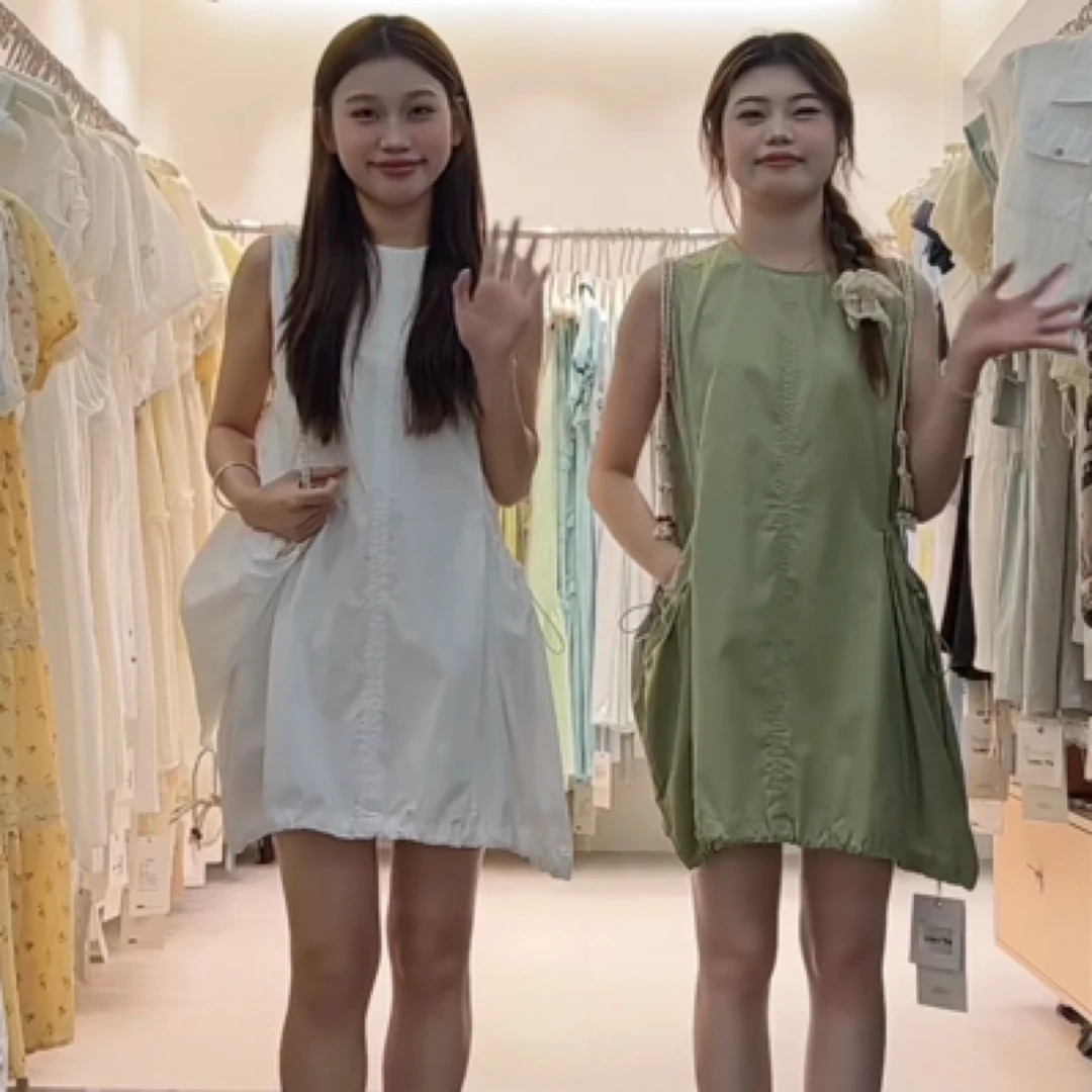 夏季减龄拼接撞色无袖女士背心连衣裙包包裙132