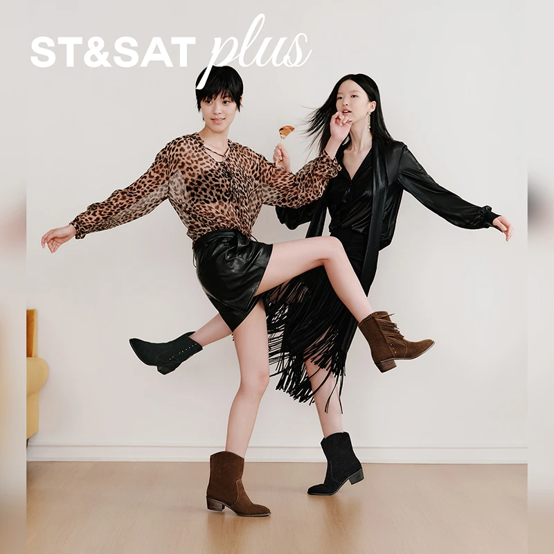 【美式甜心】星期六休闲西部靴女季新款复古V口短靴帅气百搭靴6074