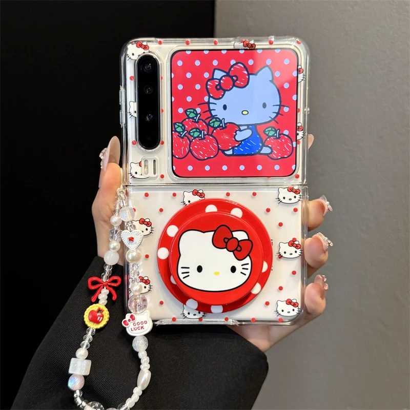 适用华为purax典藏版折叠屏手机壳pocket2透明红波点kt猫磁吸支架