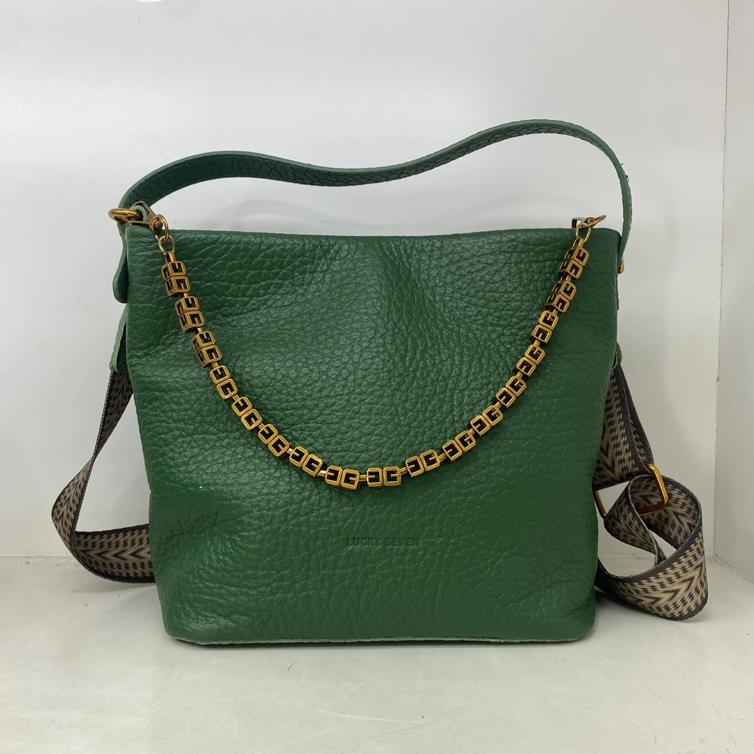 【头层牛皮】真皮女包单肩斜挎包78087绿