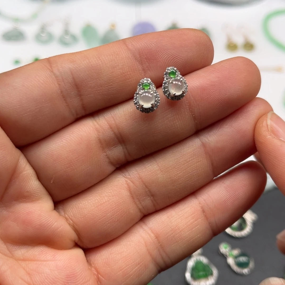 翡翠银S925镶嵌耳饰福利