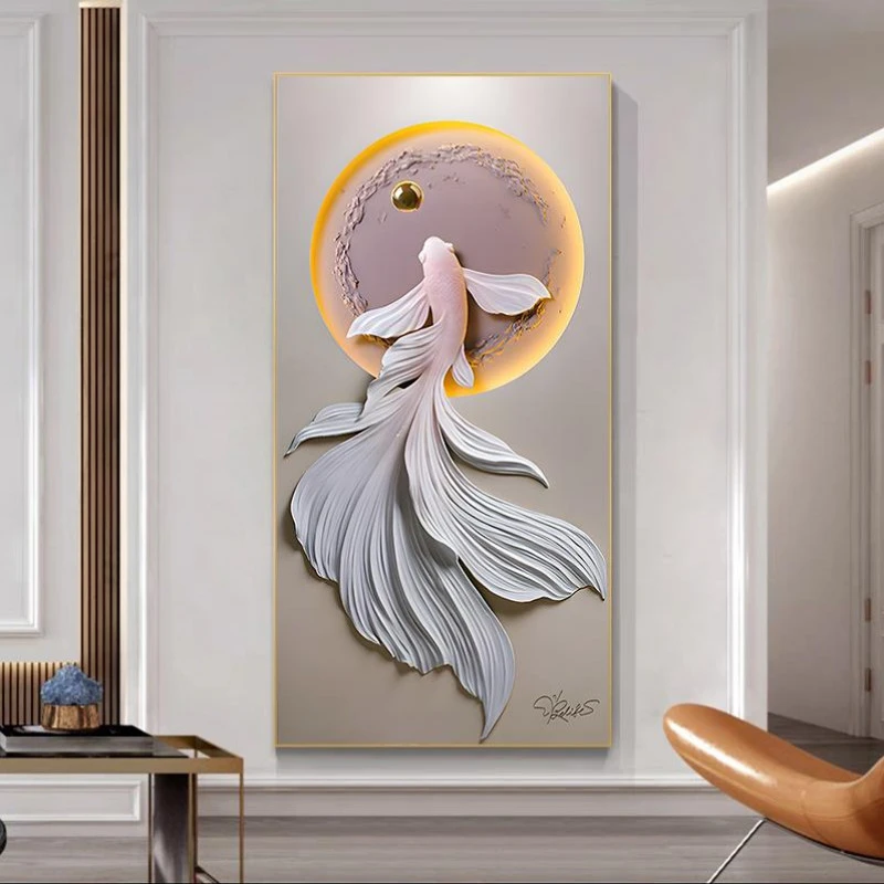 年年有鱼进门入户玄关装饰画现代轻奢高档挂画简约走廊过道壁画