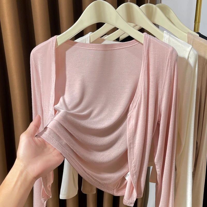 粉色显瘦开衫女薄款夏季新款配吊带裙子披肩外搭小坎肩防晒罩衫