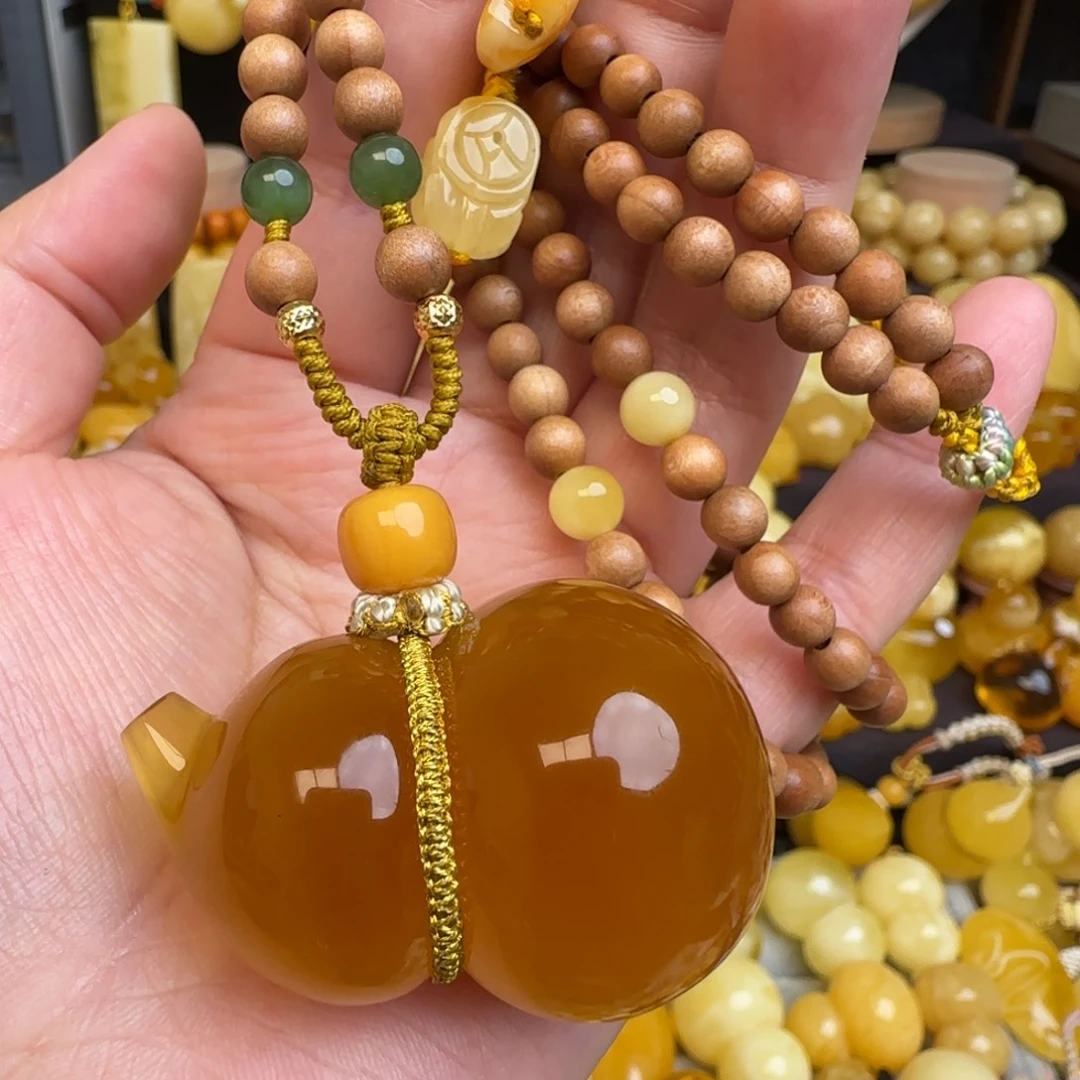 琥珀未镶嵌套链天然俄料蜜蜡葫芦吊坠