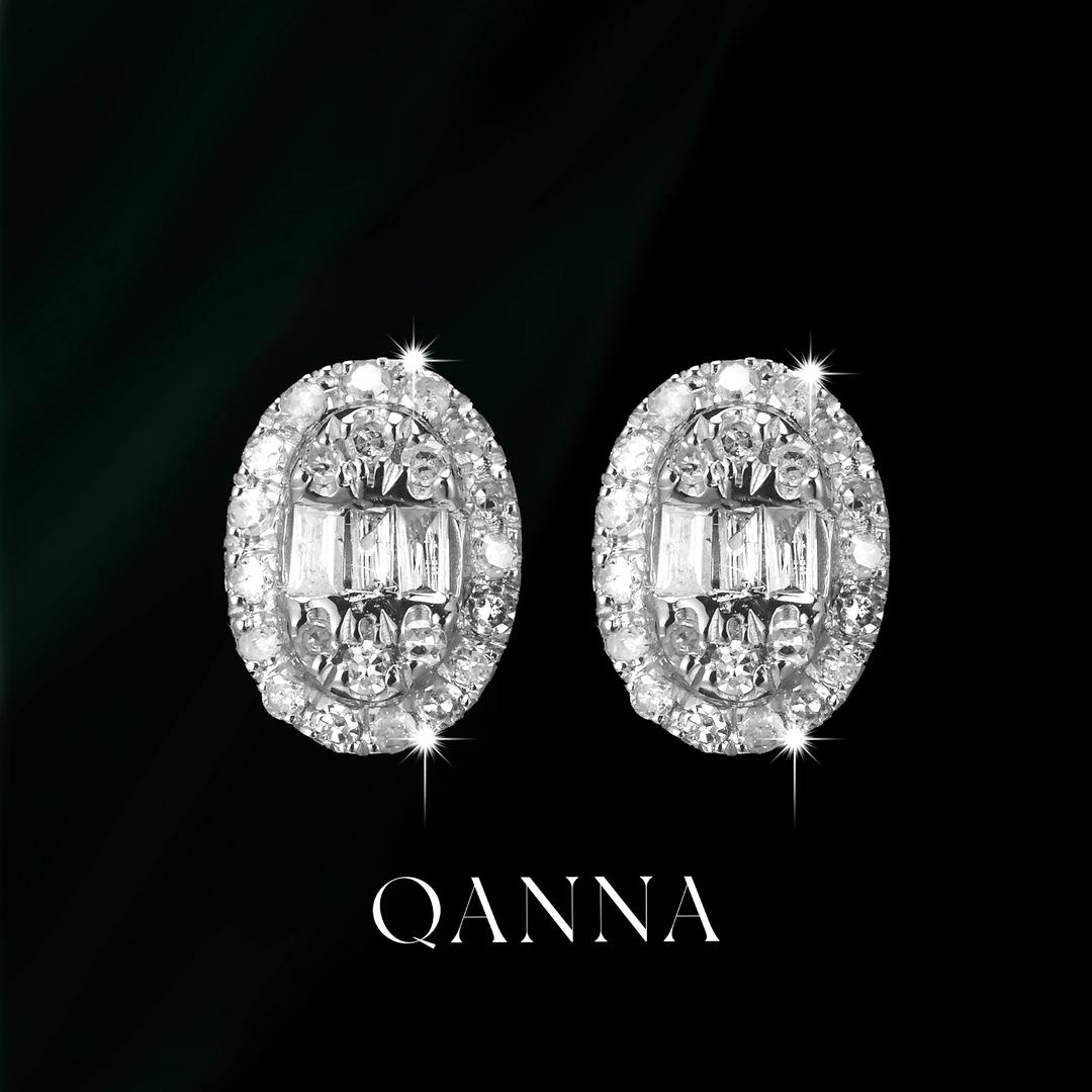 QANNA【椭圆鸽子蛋耳钉】18K金时尚精致钻石耳钉AF