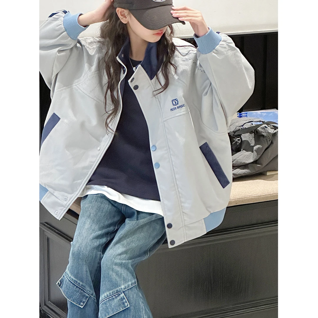 K29840孙小美复古拼接女童运动外套2025秋装新款儿童上衣拉链衫潮