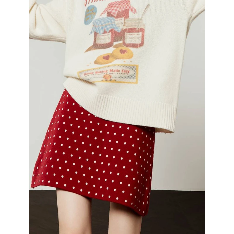 红色波点半身裙女复古时尚秋季显瘦包臀短裙子高腰A字裙
