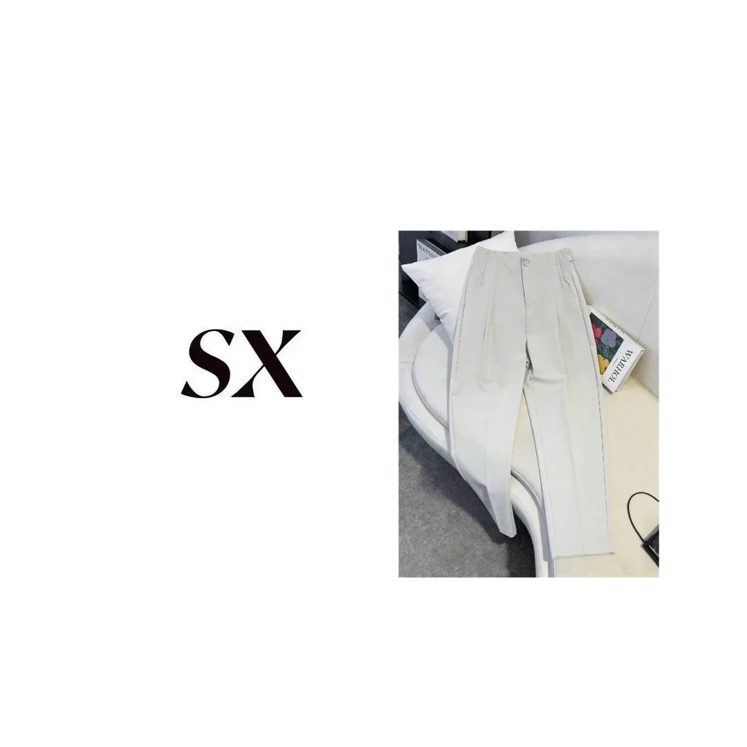 【98805】#SX-茶白色抗皱高腰蚕丝法棍裤