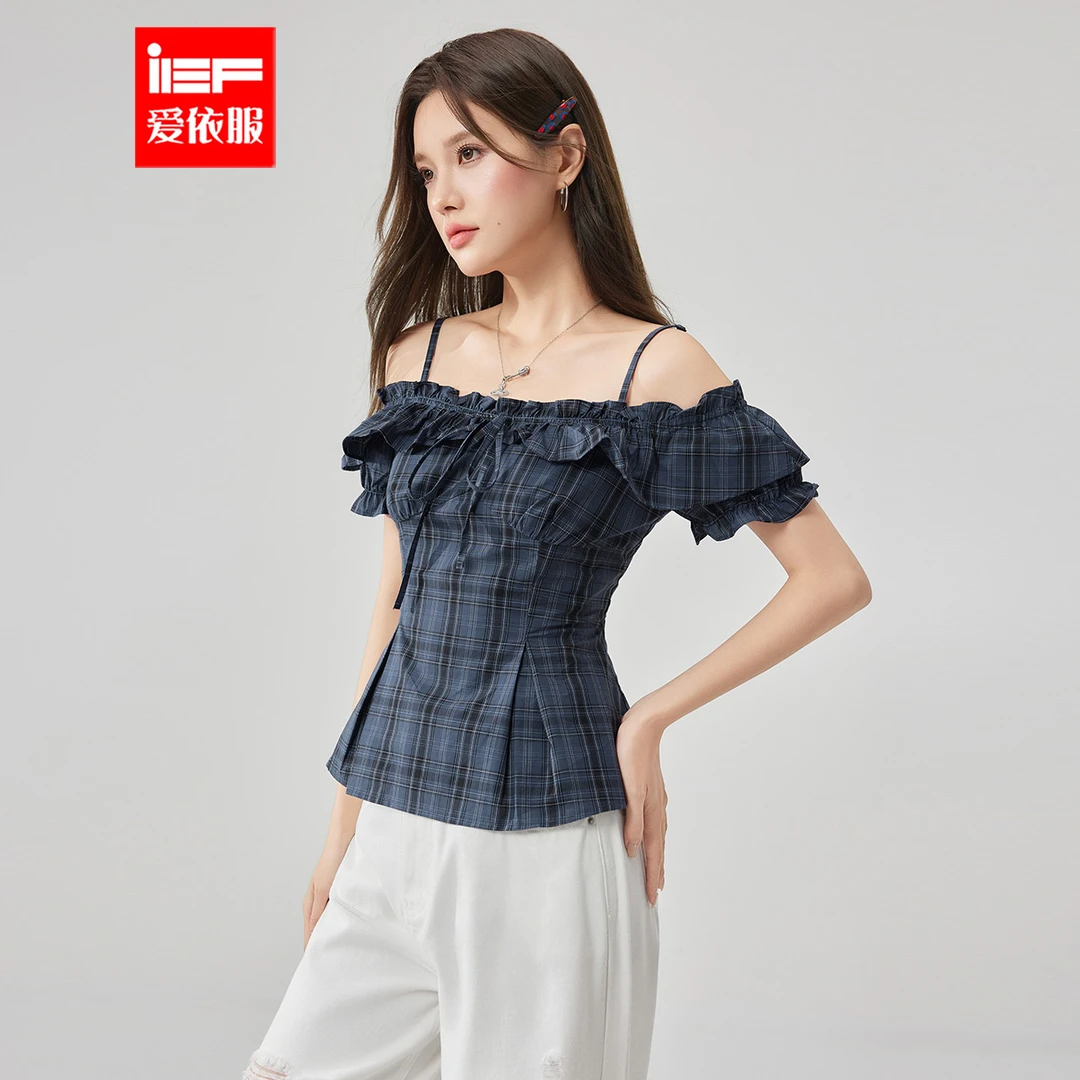 IEF/爱依服2025夏季新款法式性感小女人气质荷叶边设计上衣流光风