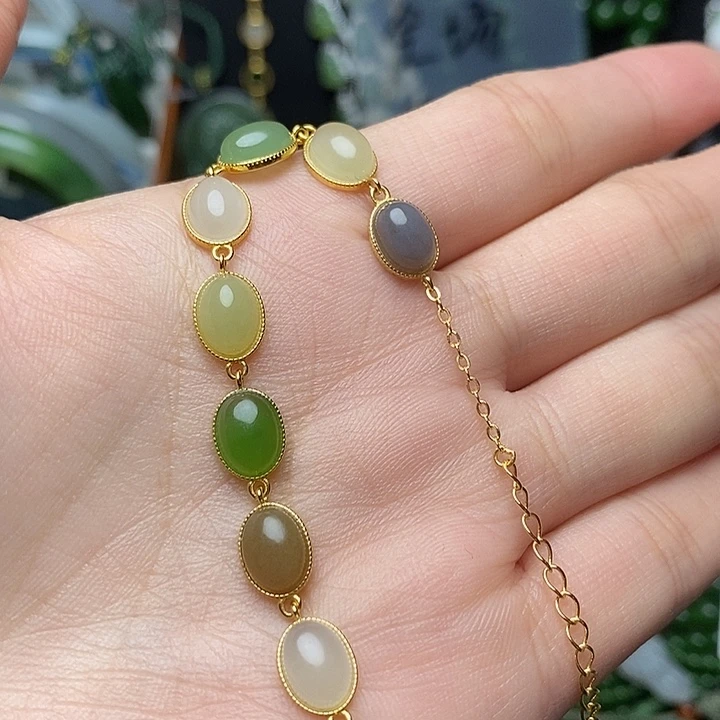 和田玉银S925镶嵌手链