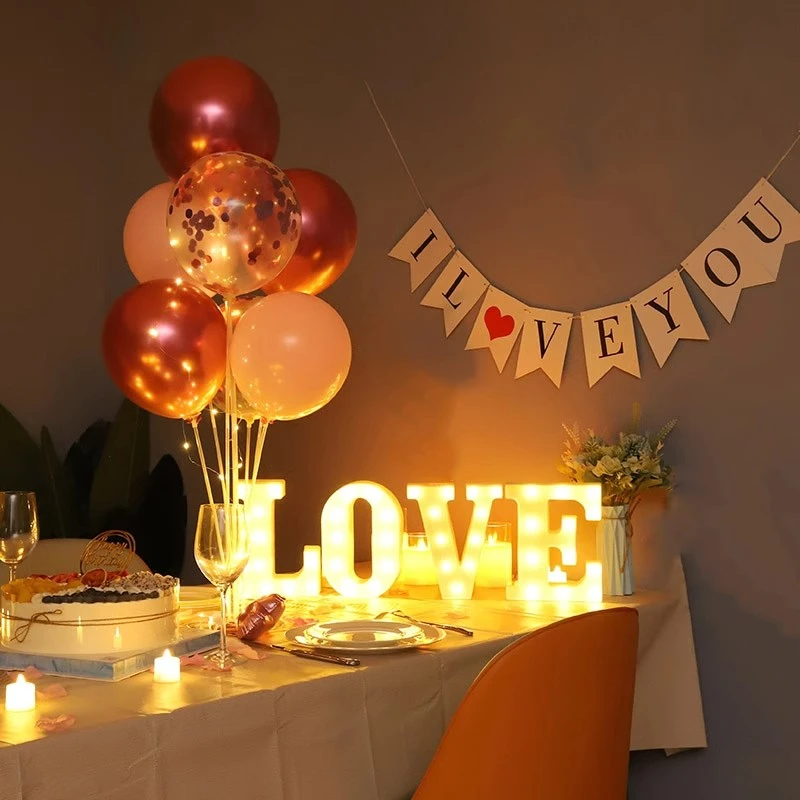 情人节表白求婚烛光晚餐室内生日装饰场景布置纪念日浪漫气球套餐