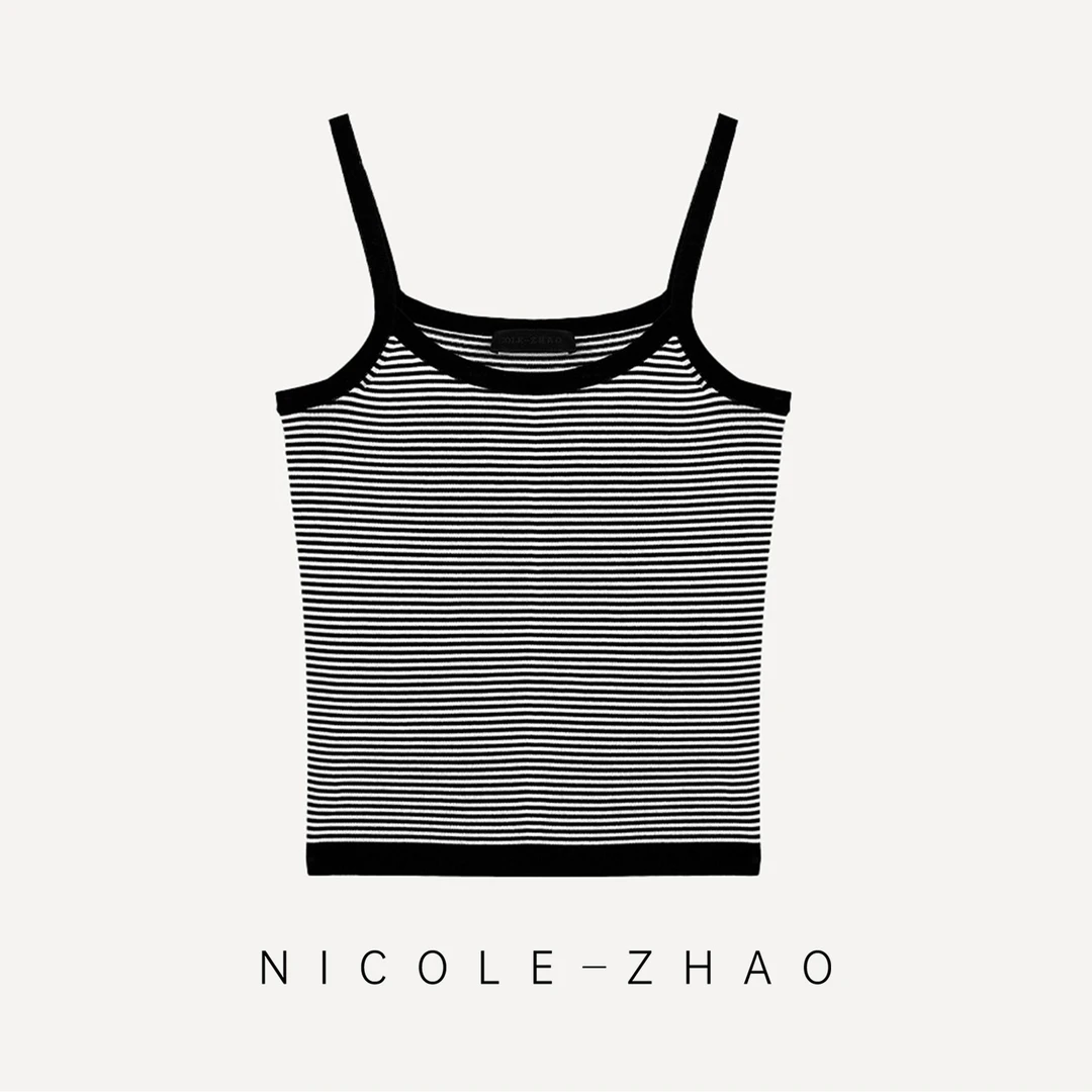 2E0378贵姐NICOLE【纯色修身条纹吊带背心】全棉夏季新版女