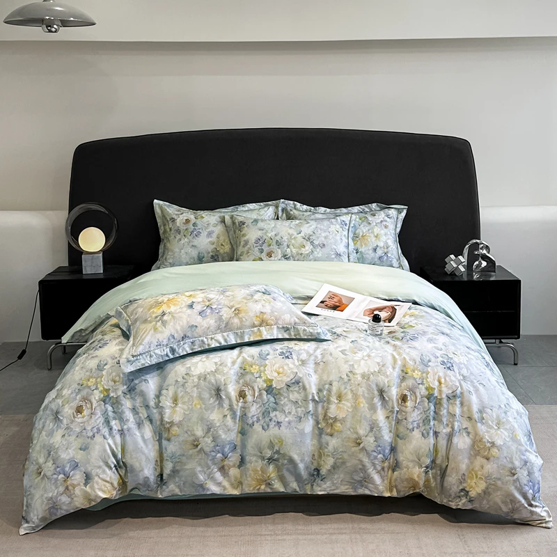 高档家纺轻奢100%棉四件套纯棉数码印花被套母婴级全棉床单床品4