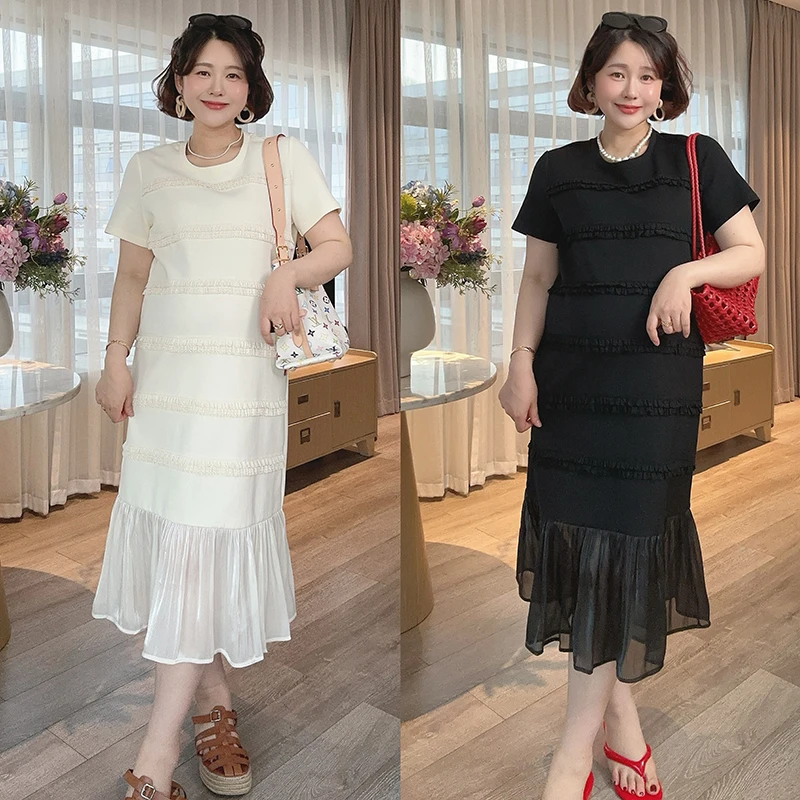 【DIS 定制】【千层蛋糕】春夏气质圆领拼接蕾丝网纱连衣裙Z525X04179