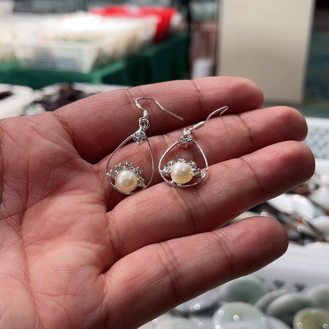 银S925镶嵌淡水珍珠耳饰天然珍珠耳钩c5A30442