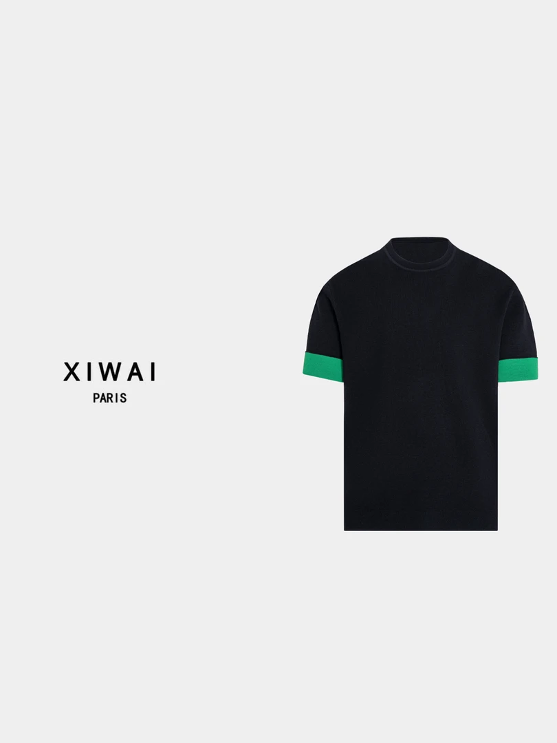 高级男装 春夏新品25s男士羊毛混纺面料休闲弹力圆领短袖 1966