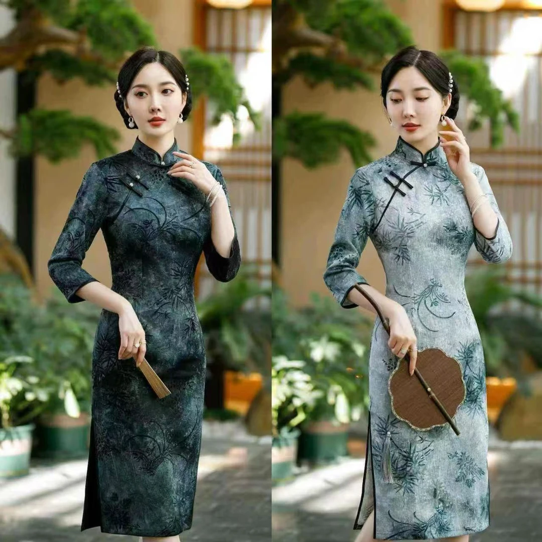 苏州高端【香香漫】裙长110CM日常短旗袍七分袖旗袍中国风复古ins