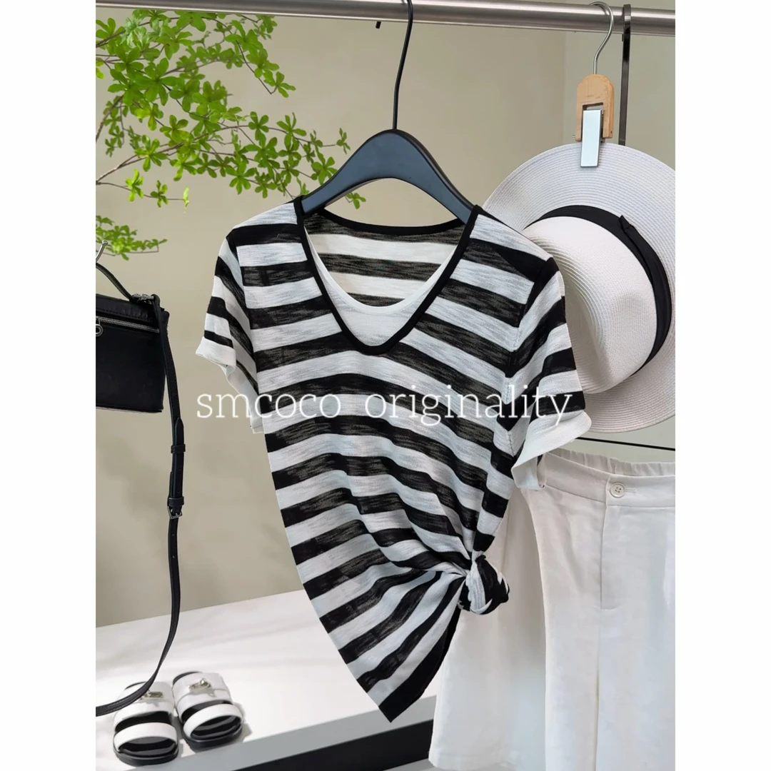 【夏季新款】条纹休闲假两件减龄洋气时尚气质显瘦百搭针织衫ZG5662