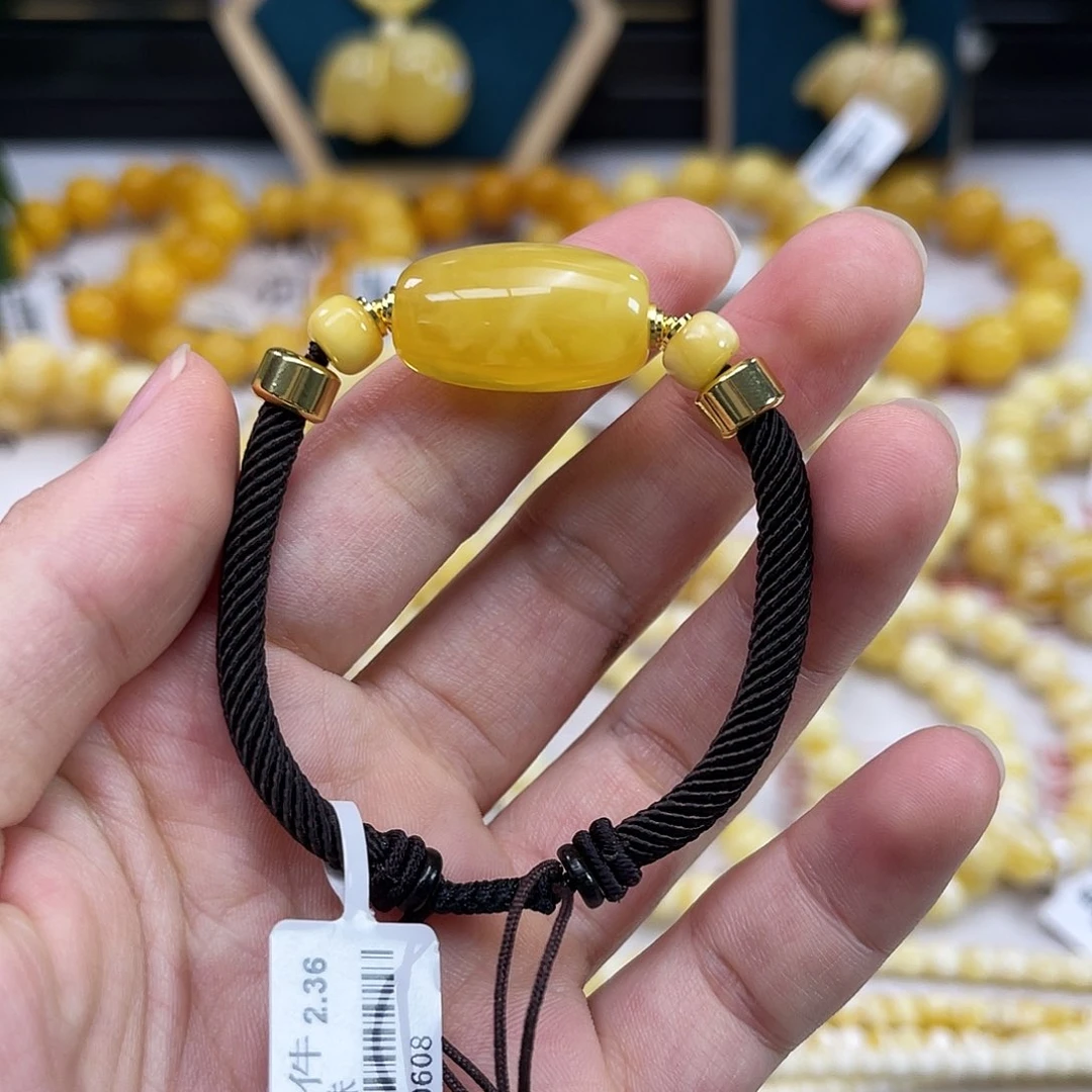 未镶嵌琥珀裸石桶珠编绳手链