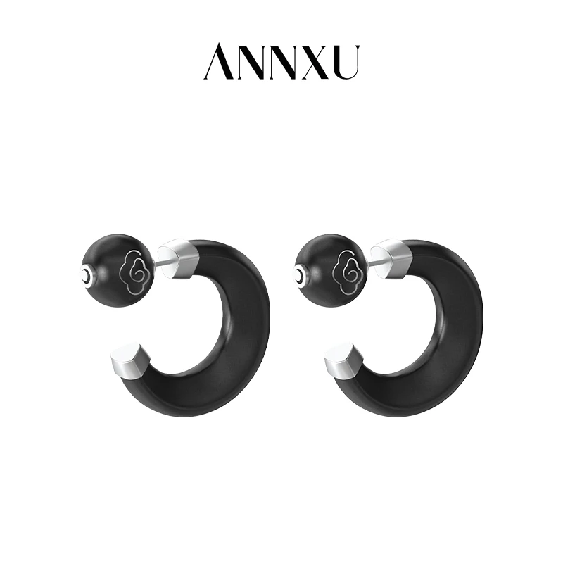 ANNXU 铜合金木质耳饰 Moon Moon月食系列月牙环形耳钉耳环