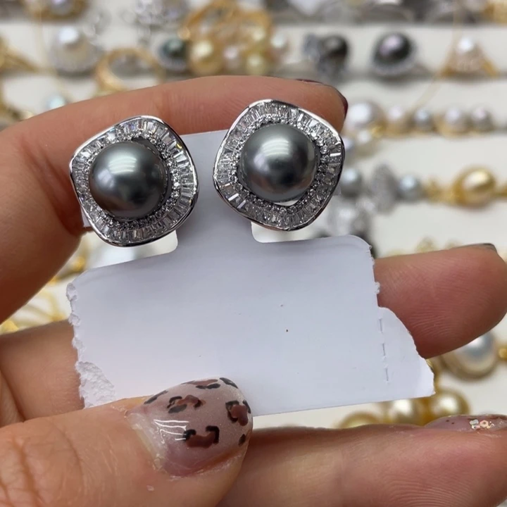 海水珍珠耳饰银S925镶嵌
