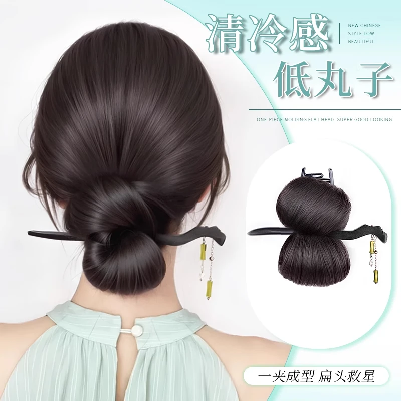 低扎丸子头假发抓夹女轻古风汉服花苞头蓬松盘发神器新中式假发包
