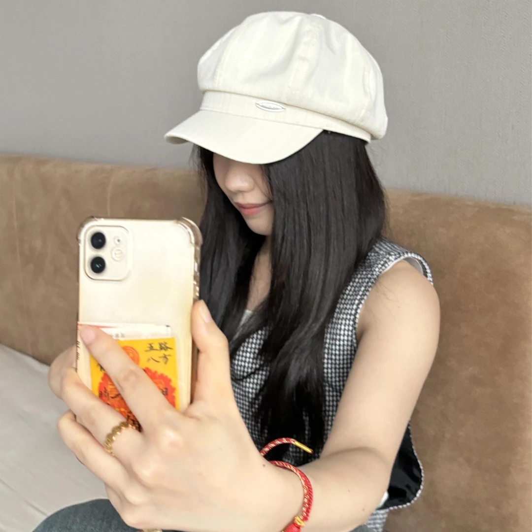 八角贝雷帽女2025春夏新款英伦复古报童帽画家帽子纯色百搭帽子