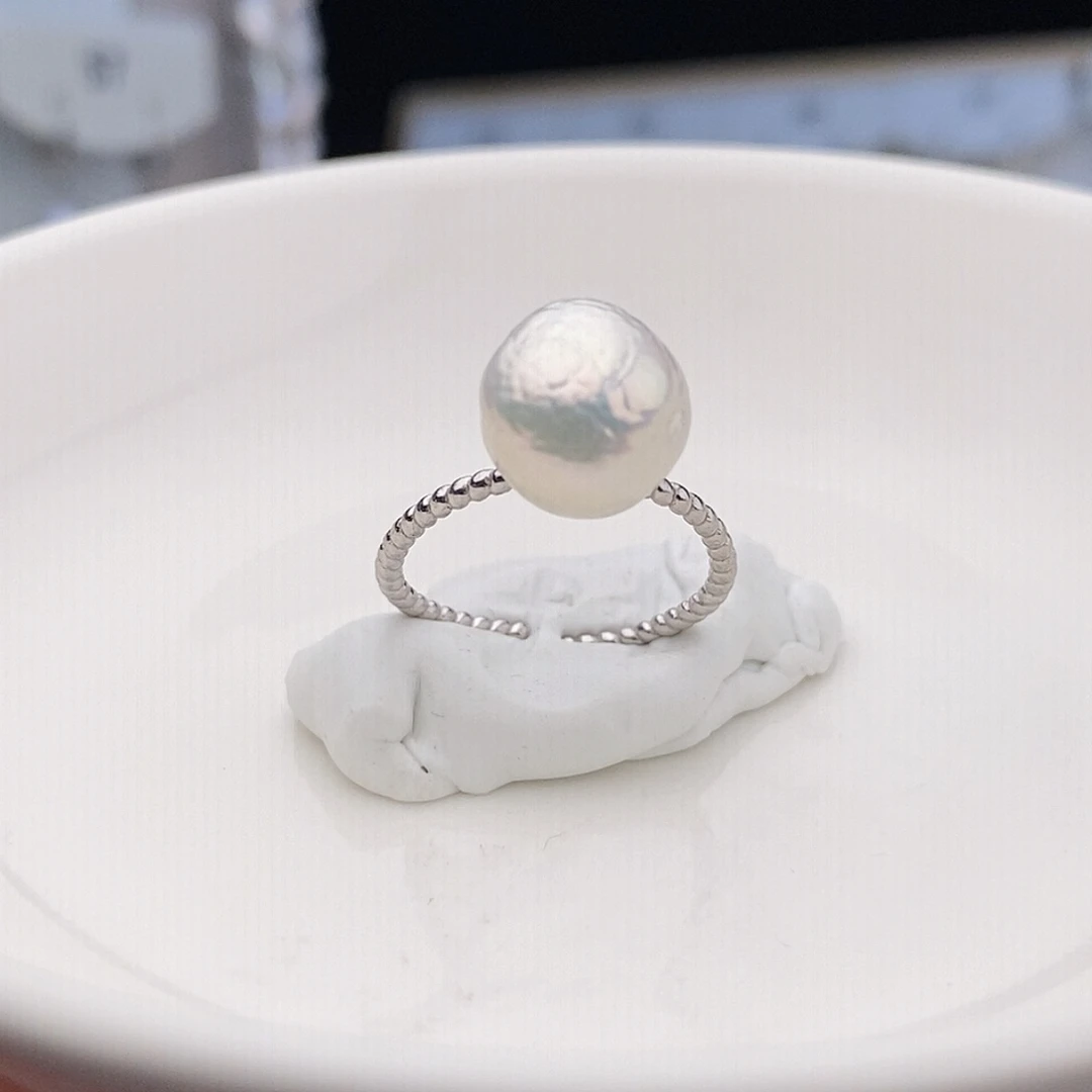 银S925镶嵌戒指（开口戒）淡水珍珠