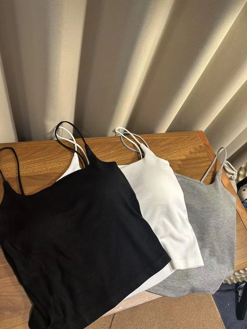 【AXIN定制】洋气百搭细螺纹一体式吊带背心 8160