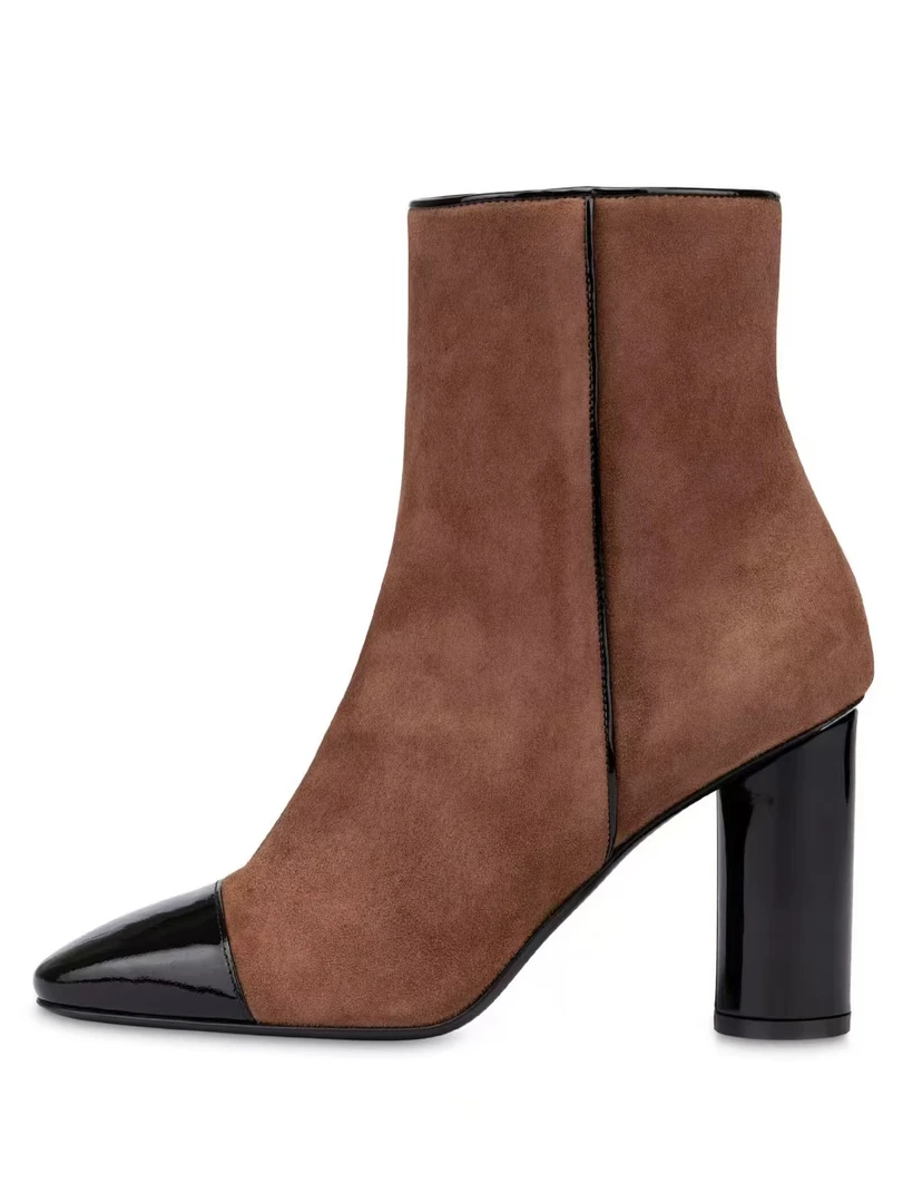 不累脚高跟靴方头细跟拉链时装靴短靴粗跟秋冬女靴女