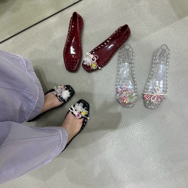 Y 777韩国透明果冻鞋花朵配饰套装新搭配高级感水晶鞋扣立体鞋花