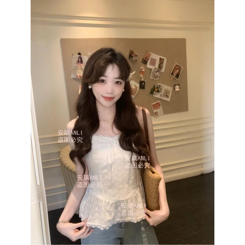 小奶盖 纯欲感甜美小众精致镂空蕾丝花边吊带背心女夏季辣妹上衣