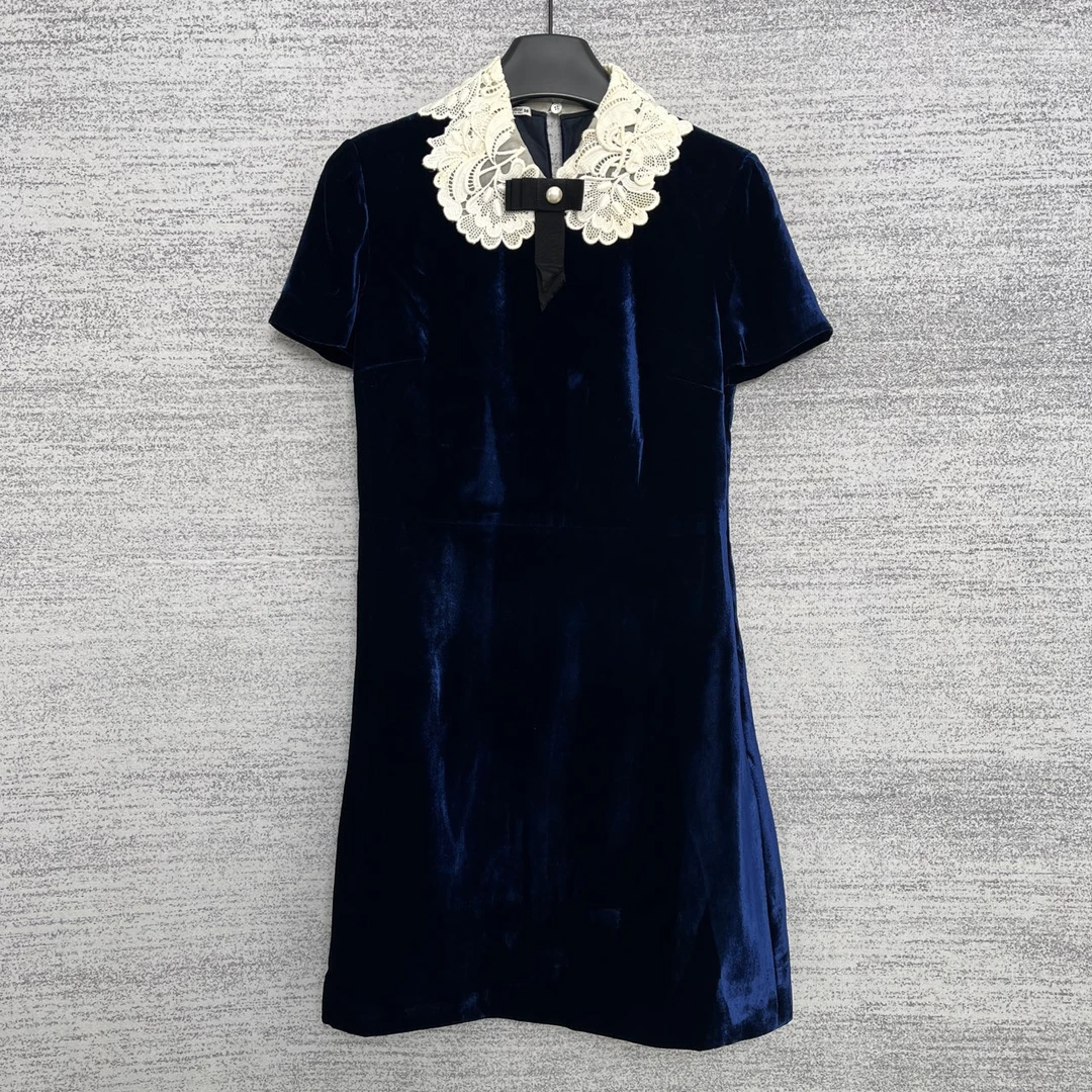 99新 MIU MIU/缪缪 WX109572/宝蓝色连衣裙短袖/尺码38/