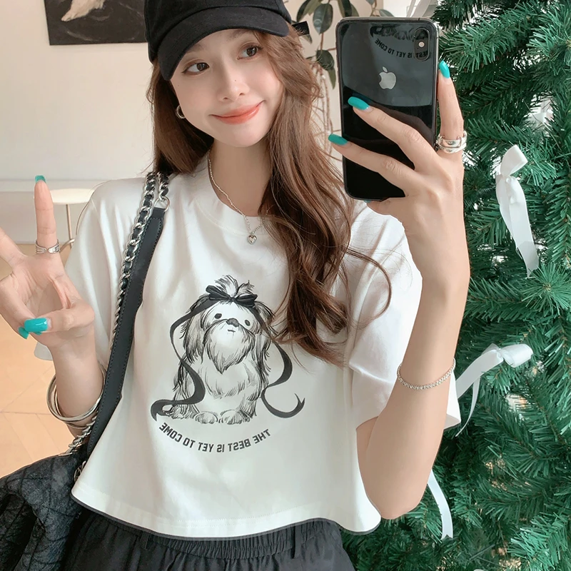 A美洋MEIYANG【商场同款】 马尔济斯T恤 精梳棉_撞色印花齐短T-周二