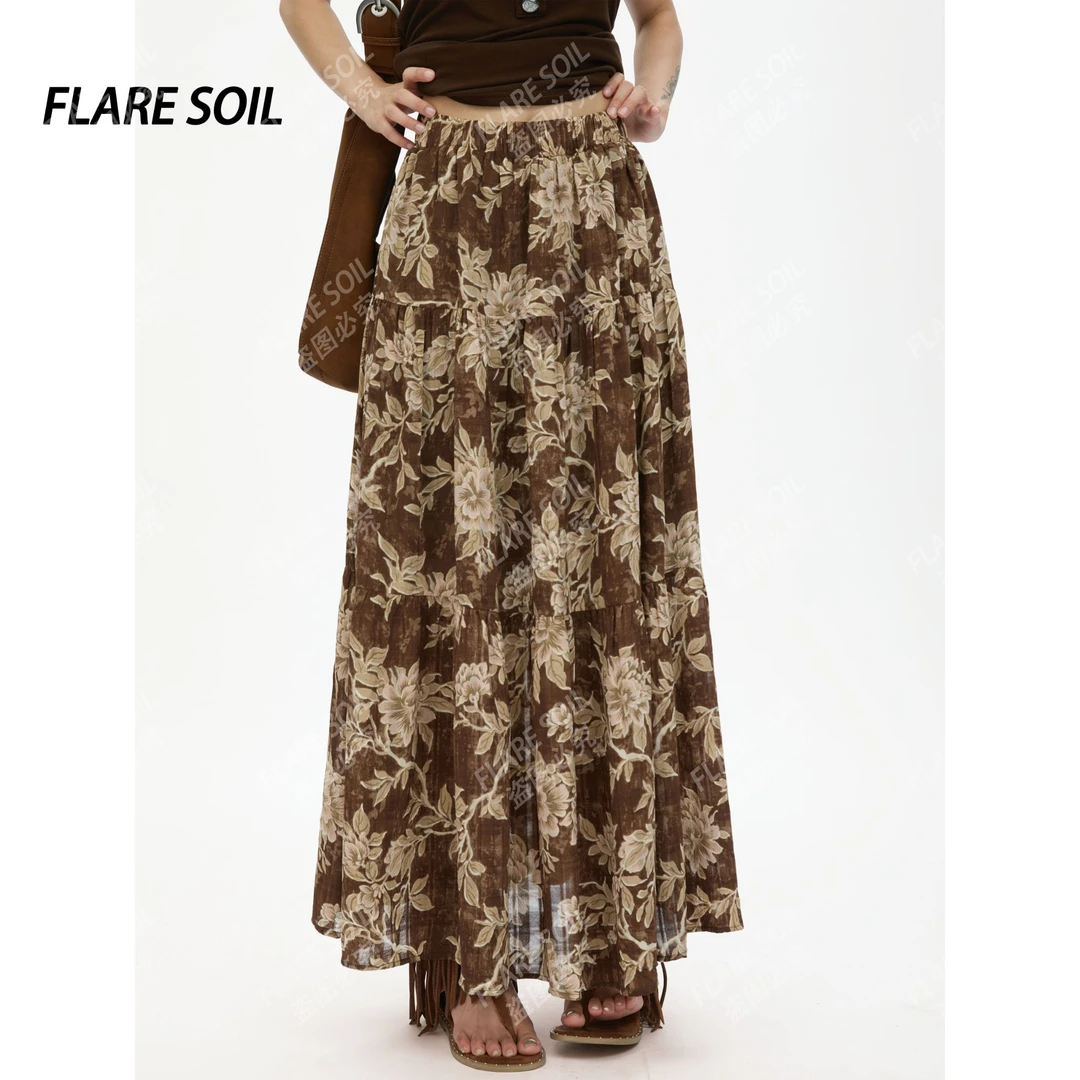 【FLARE SOIL】（现货）气质时尚高腰印花显瘦碎花半身裙自然腰T478B
