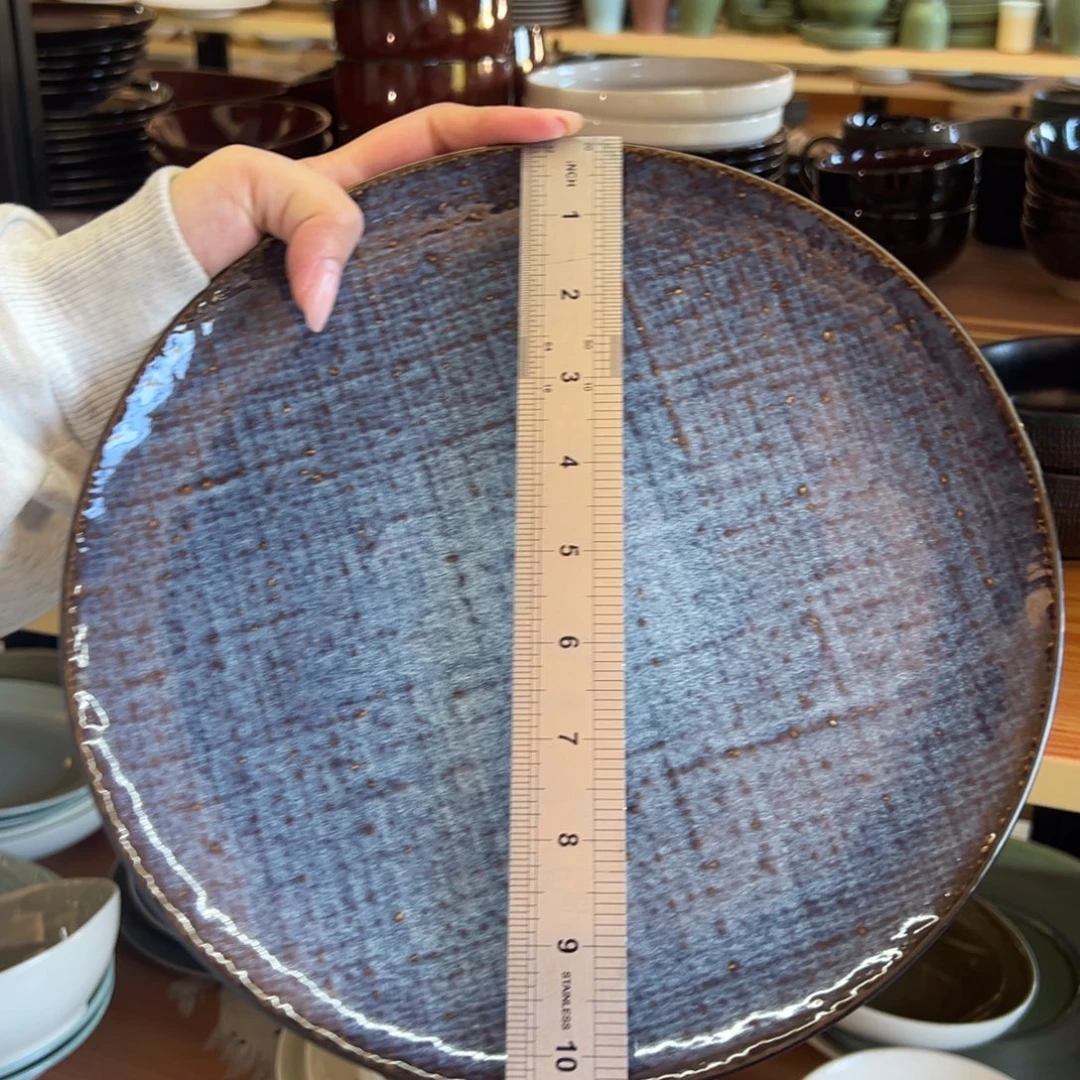 新骨瓷058瑕疵慎拍 牛仔蓝麻布纹 10.25寸 平盘
