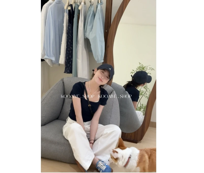 【细节控】只出不进春夏新款休闲简约正肩设计感短款短袖T