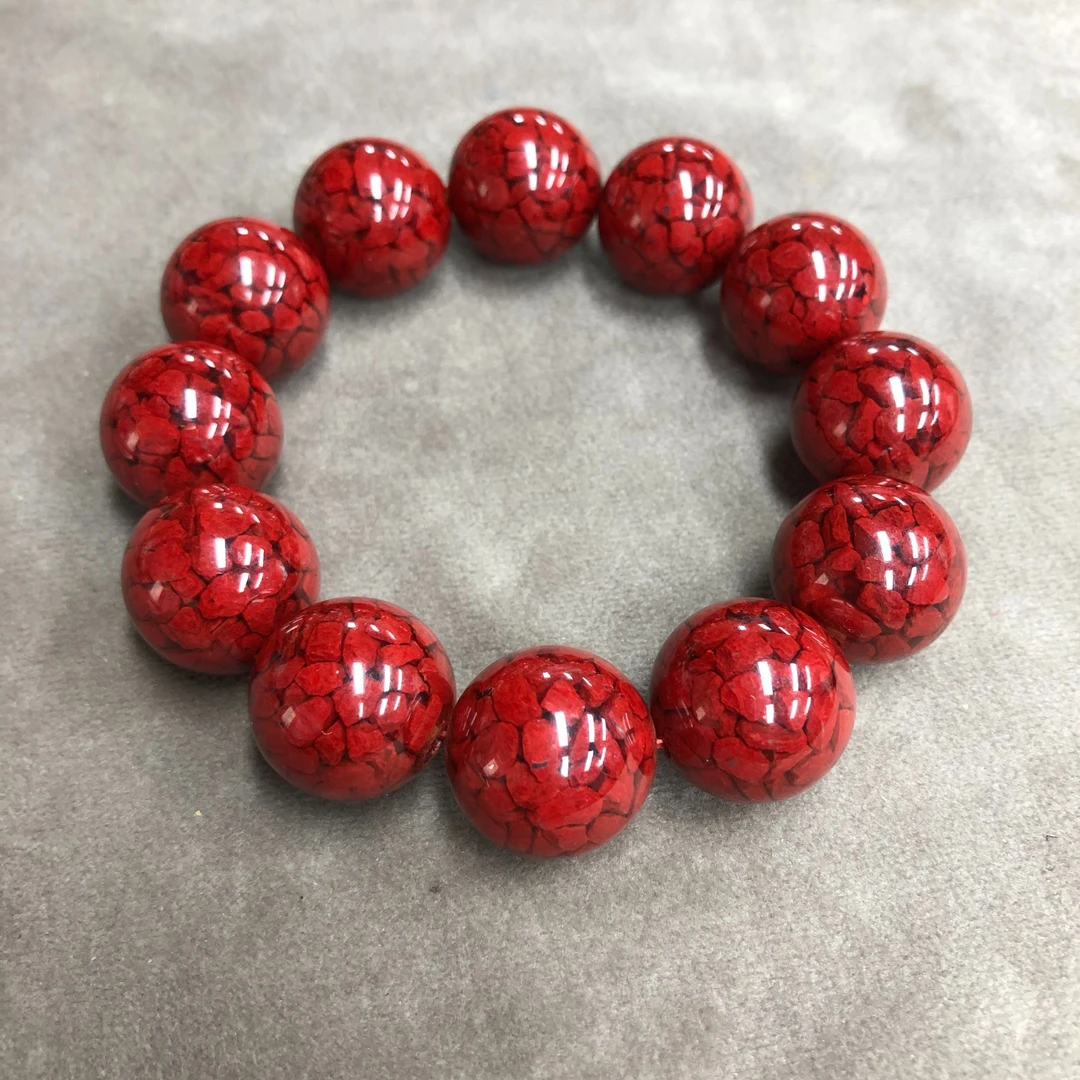 天然辰砂朱砂素圈手串卡18mm-1180