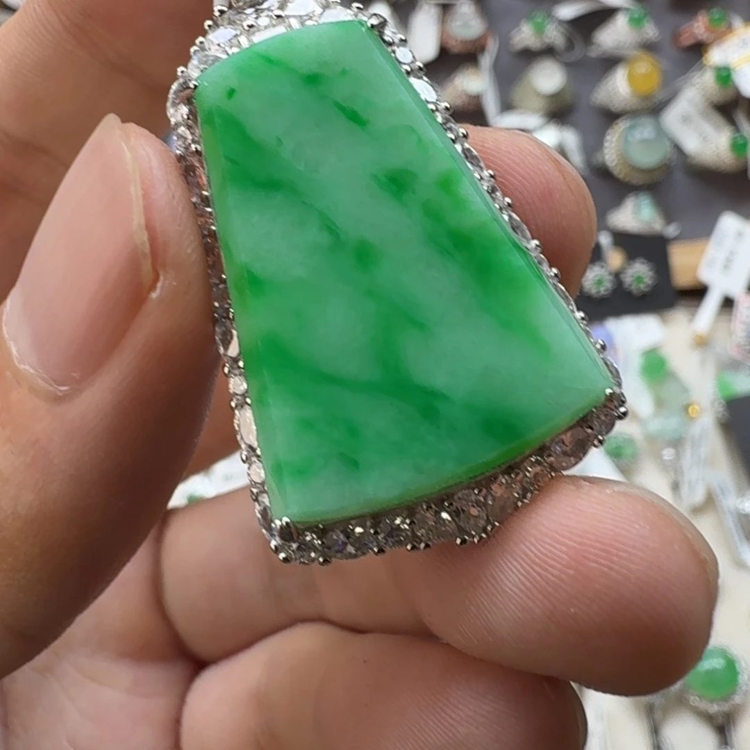 翡翠银S925镶嵌戒指天然缅甸翡翠A货