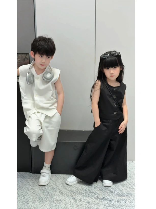 夏季新款薄款套装舒适【翩翩年少】帅气儿童时尚两件男女童老钱风潮