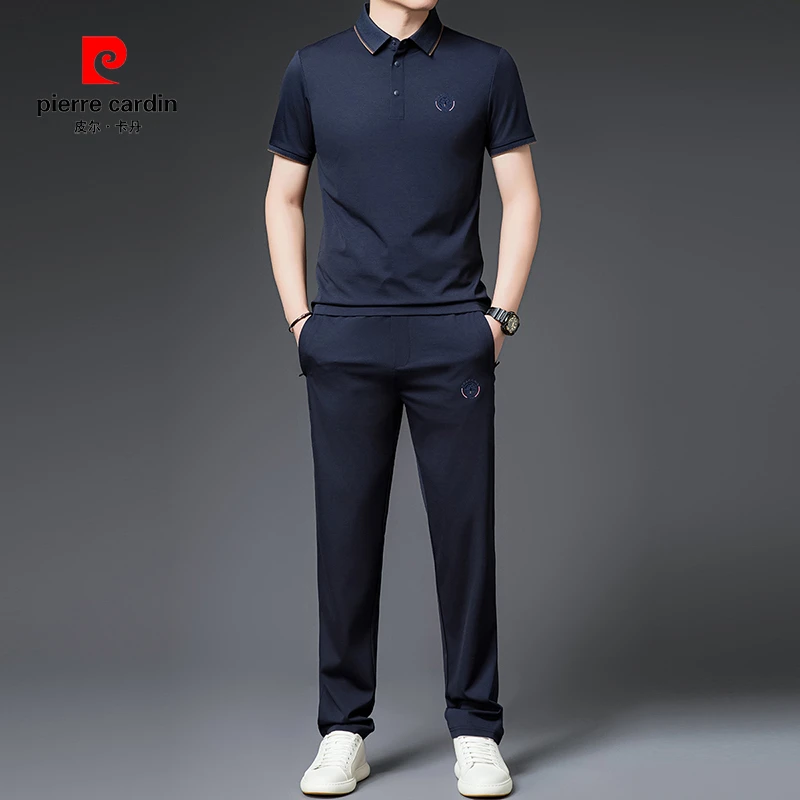 【皮尔卡丹】冰丝男士桑蚕丝夏季休闲套装翻领polo衫短袖父亲节礼物