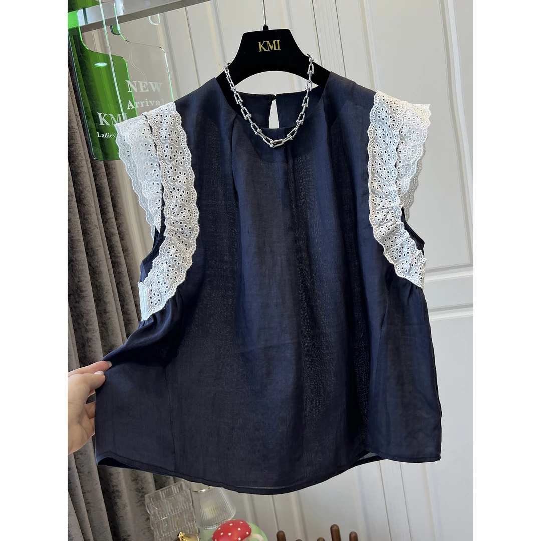 胖妹妹240斤大码蕾丝拼接无袖背心女2025夏季新款高级感穿搭上衣